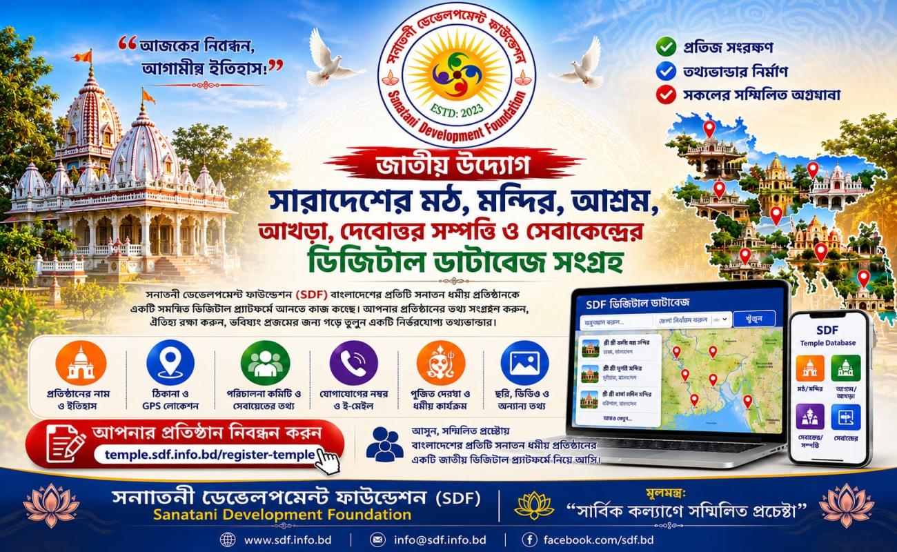 সারাদেশের মঠ, মন্দির, আশ্রম, আখড়া ও দেবোত্তর সম্পত্তির ডিজিটাল ডাটাবেজ সংগ্রহ